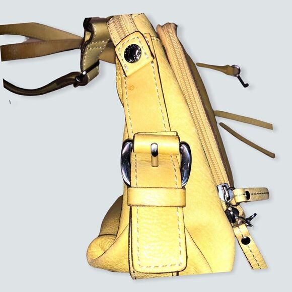 Vintage Fossil leather crossbody organizer purse. Yellow - Picture 5 of 11